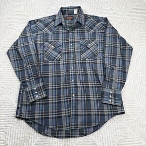 Vintage Plains Western Wear Shirt Mens L Rockabily Pearl Snap Cowboy Rodeo Y2K